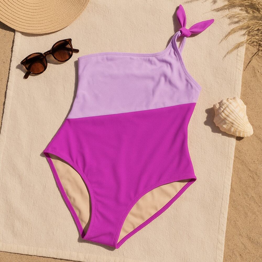 Old Navy One Shoulder Colorblock One Piece Swimsuit Pink Purple Womens Large
